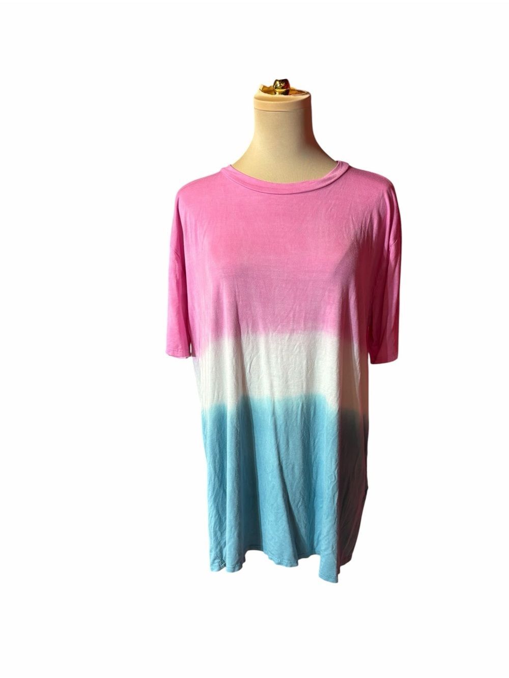 FSL Apparel Pink White Blue Ombre Crewneck T-Shirt Size Large